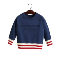 Sweat-shirt en jersey de coton brodé avec base rayée - Canvas Blue