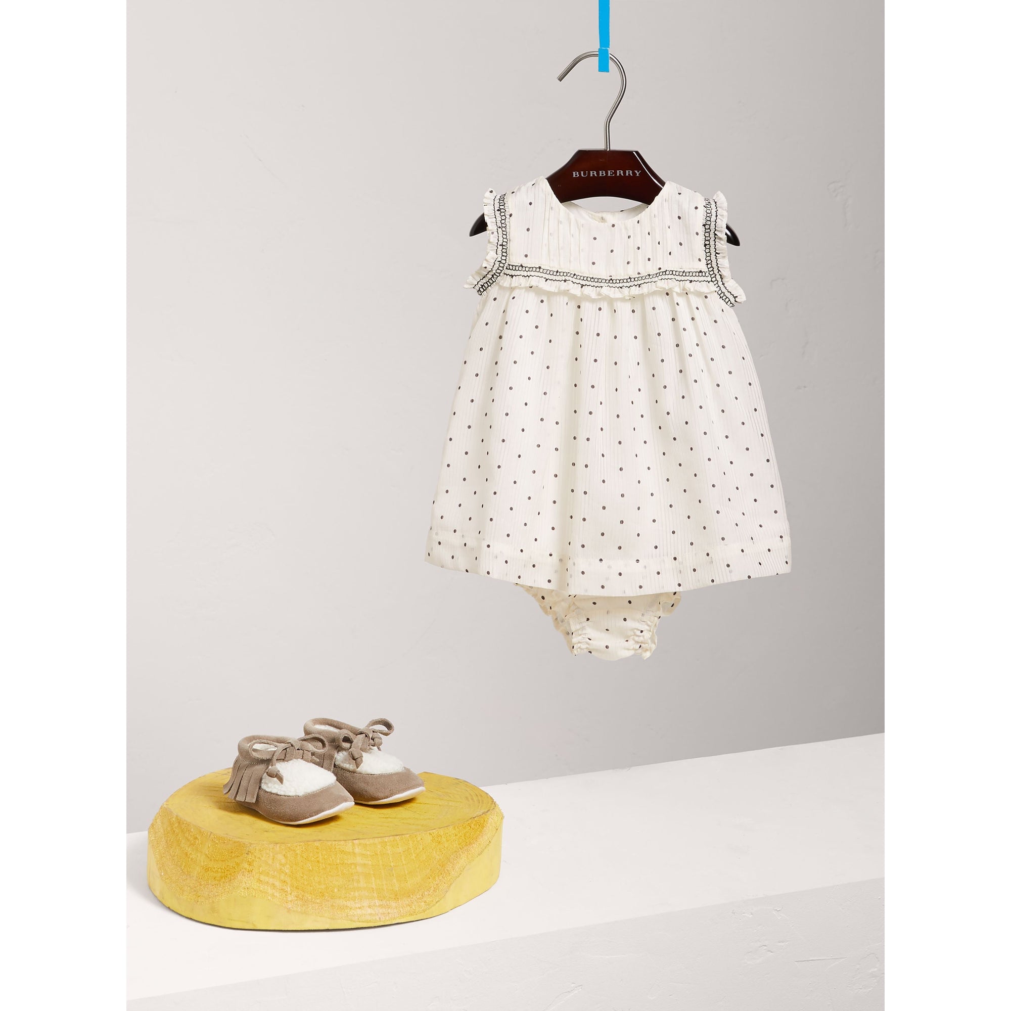 Robe et bloomer en coton et soie à volants - Black & White
