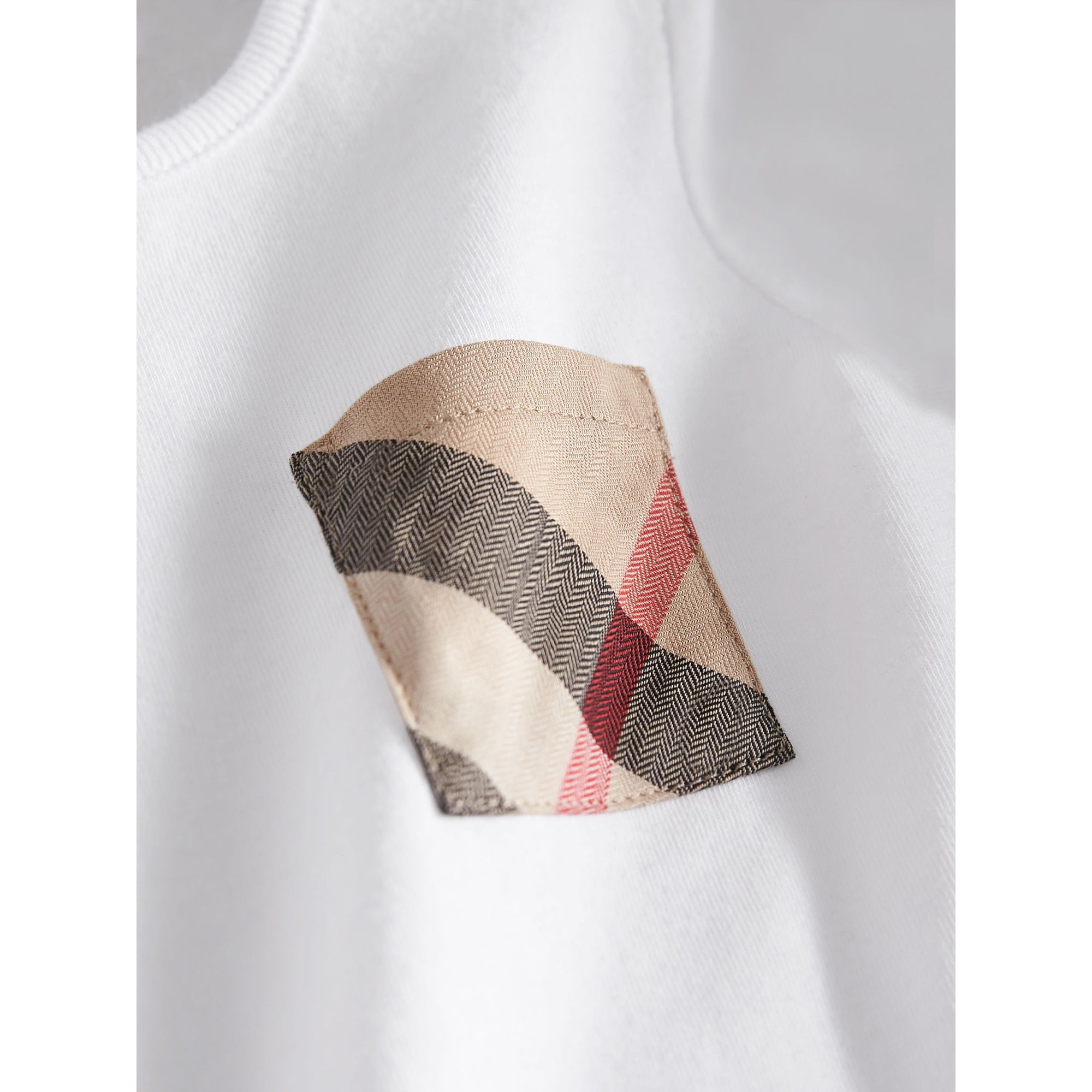 T-shirt en coton avec poche à motif check - White