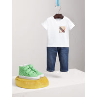 T-shirt en coton avec poche à motif check - White