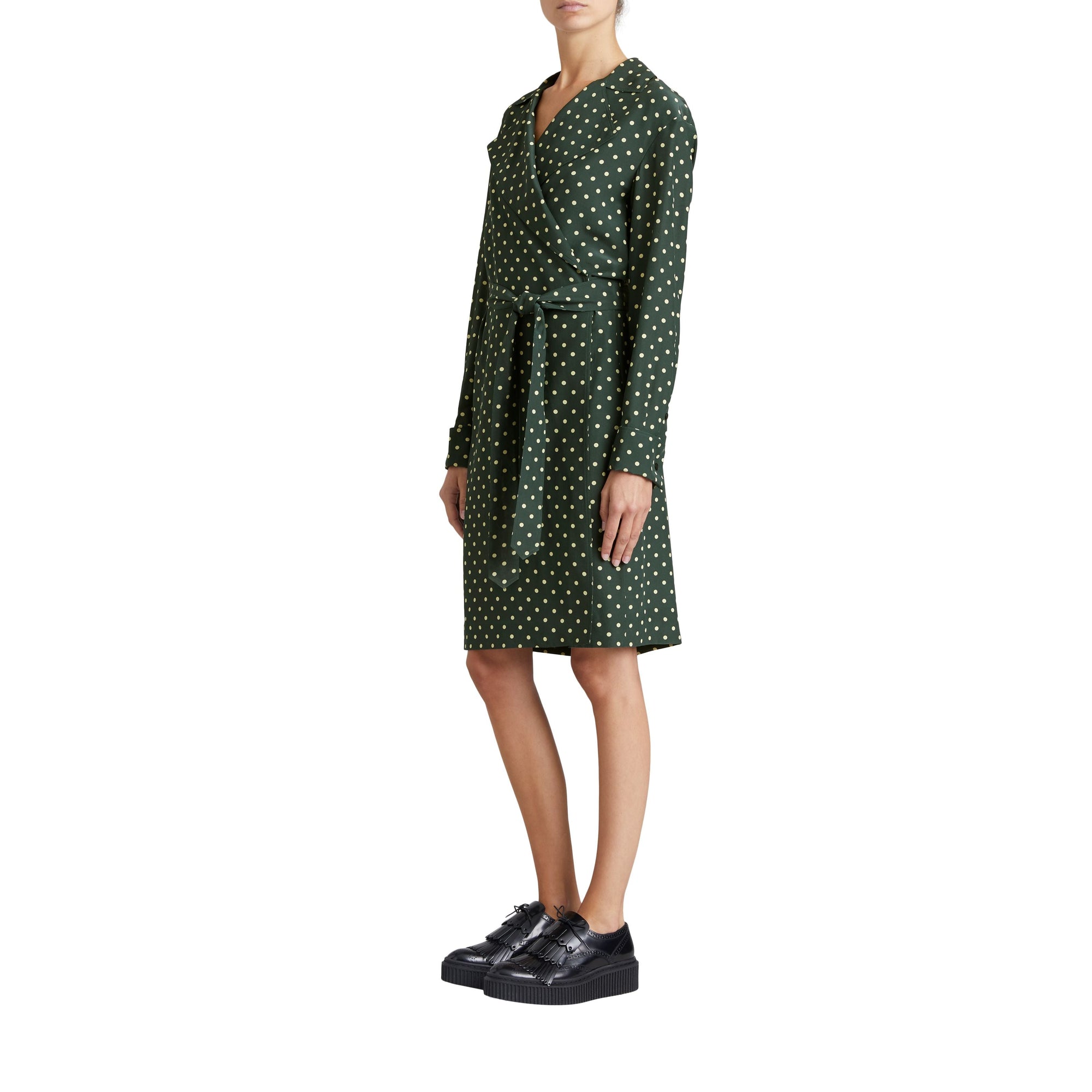 Robe portefeuille en soie à imprimé à pois - Racing Green