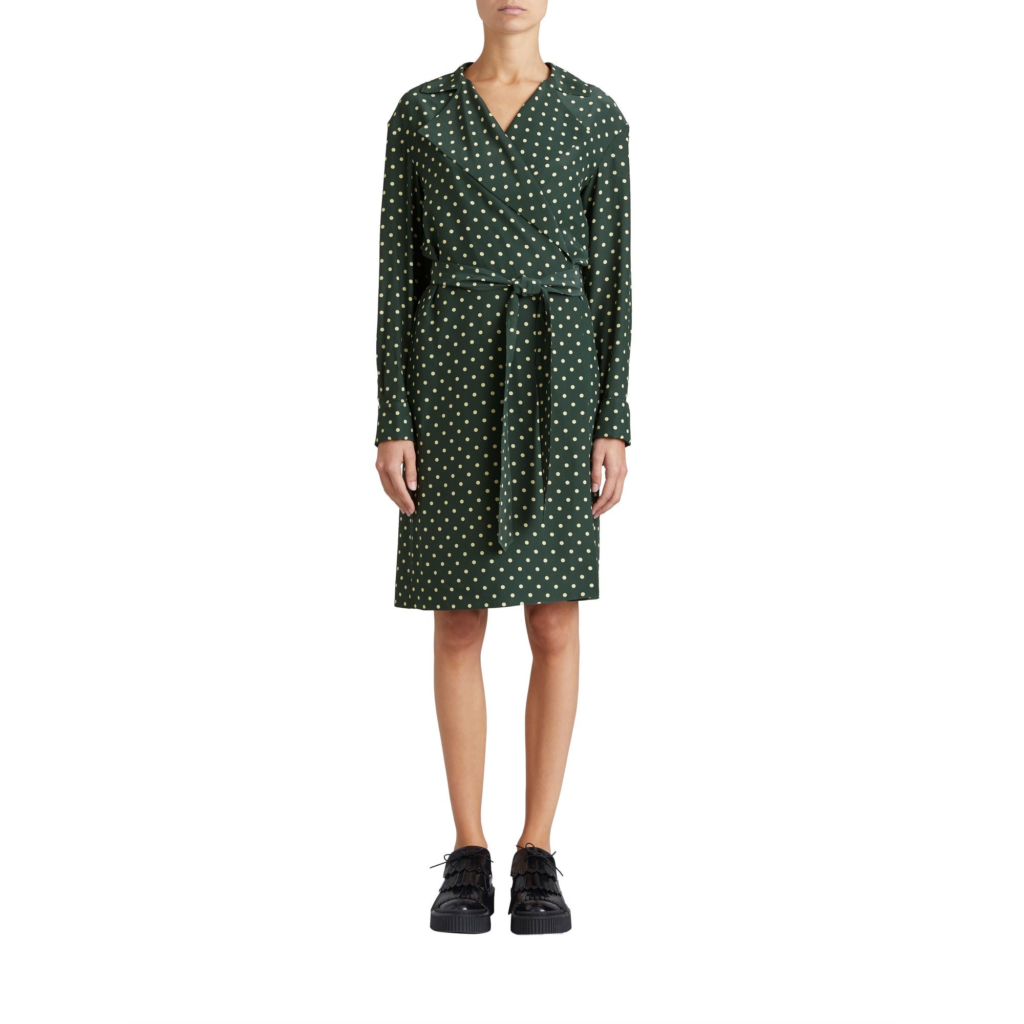 Robe portefeuille en soie à imprimé à pois - Racing Green