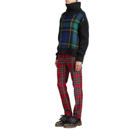 Pull à col roulé en laine-cachemire avec panneau en tartan - Black