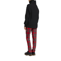 Pull à col roulé en laine-cachemire avec panneau en tartan - Black