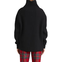 Pull à col roulé en laine-cachemire avec panneau en tartan - Black