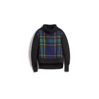 Pull à col roulé en laine-cachemire avec panneau en tartan - Black