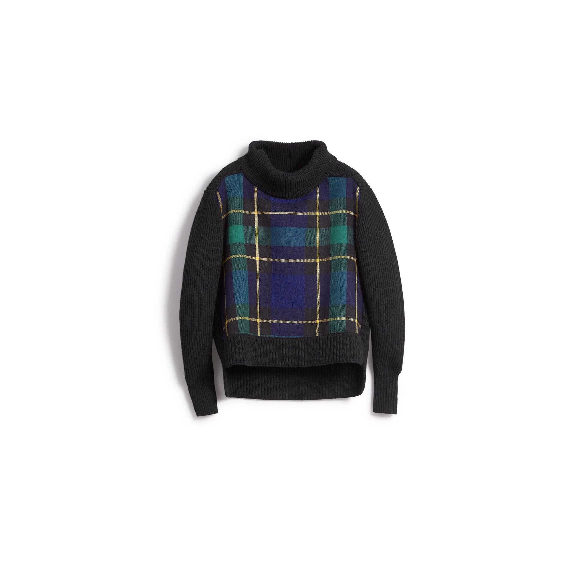 Pull à col roulé en laine-cachemire avec panneau en tartan - Black