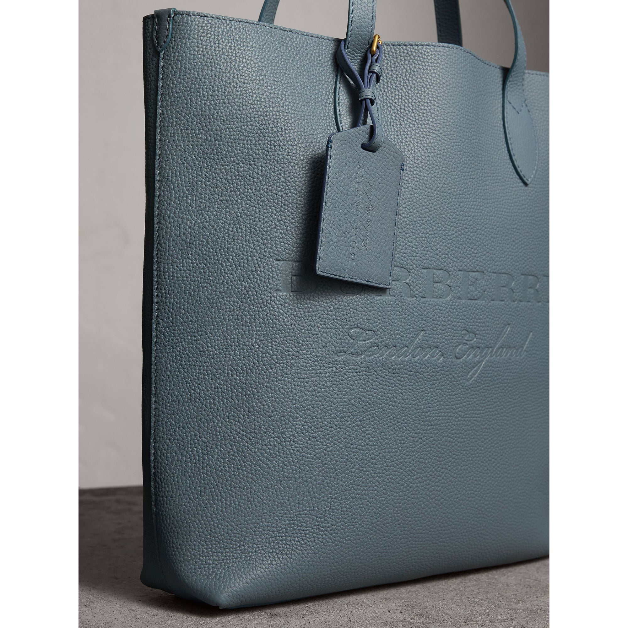Porte-étiquette en cuir grainé - Dusty Teal Blue