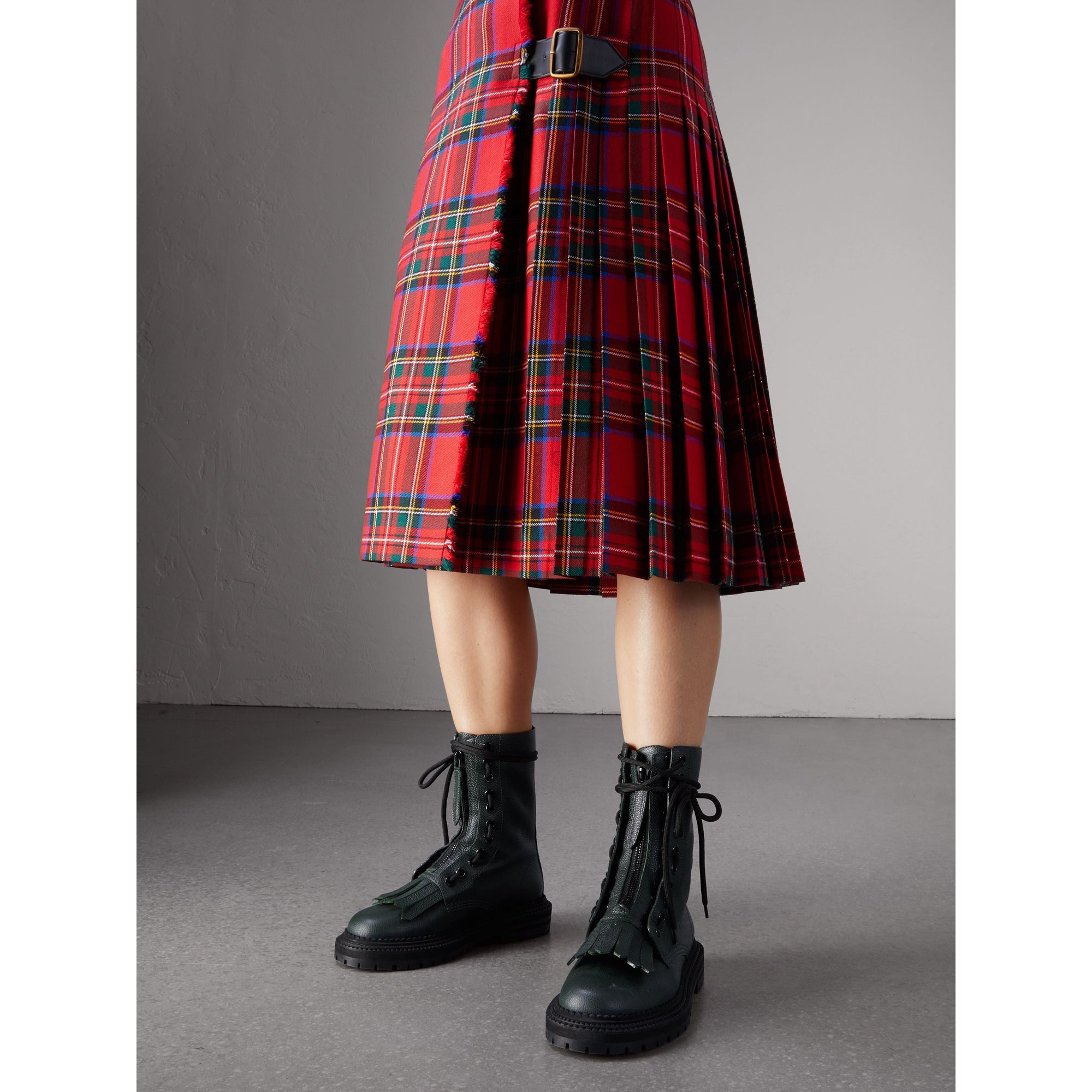 Bottes de style militaire en cuir grainé à franges - Deep Viridian Green