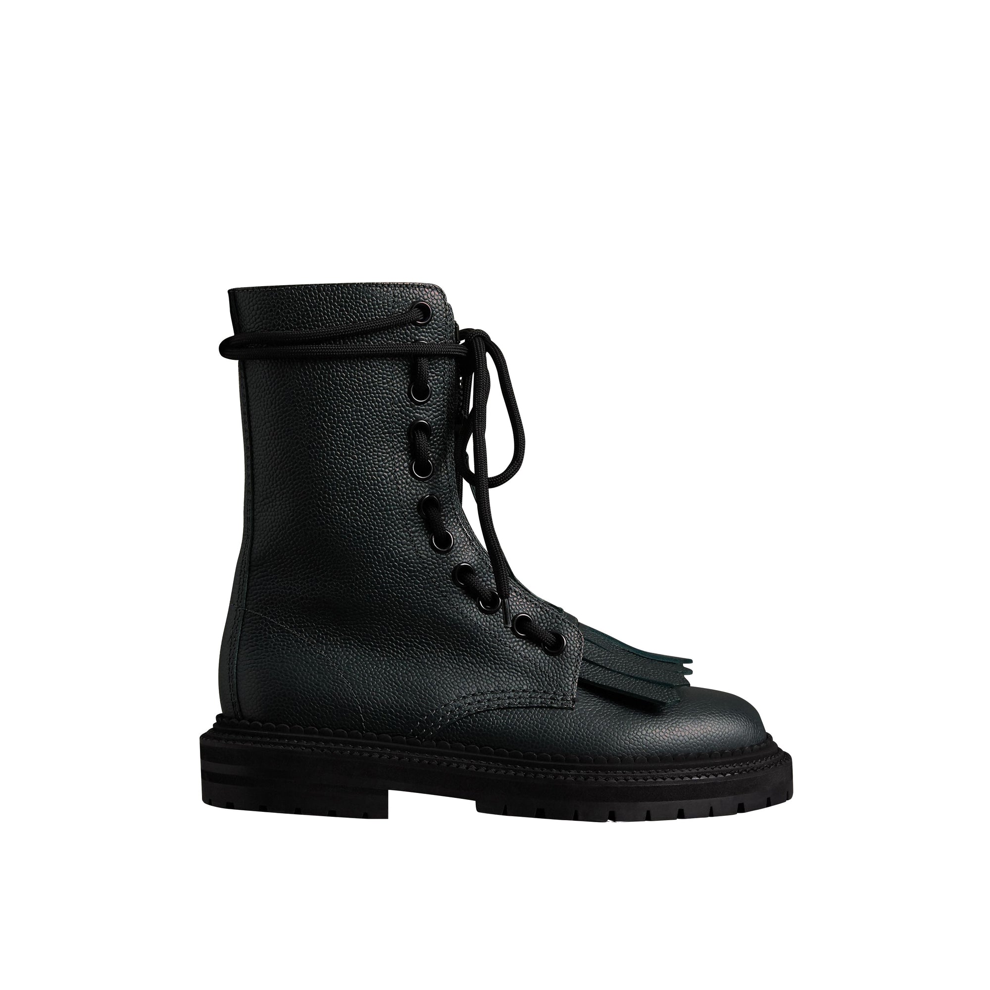 Bottes de style militaire en cuir grainé à franges - Deep Viridian Green