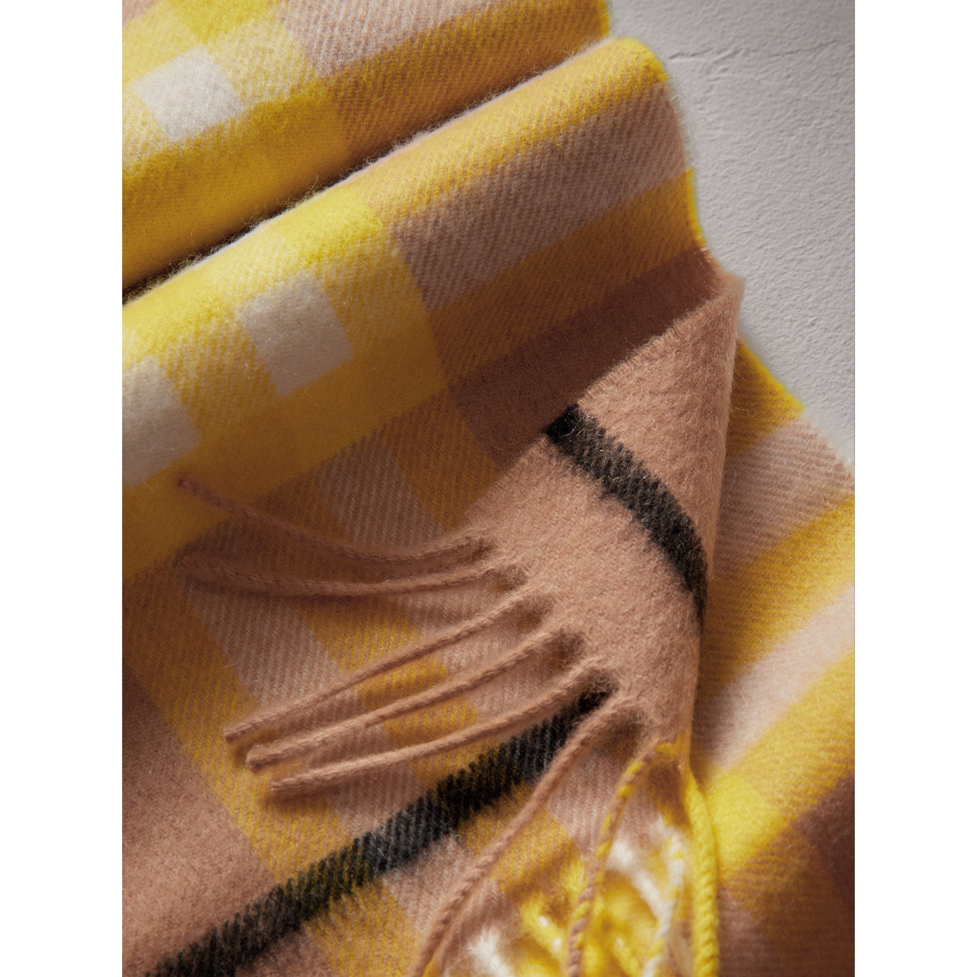 Mini écharpe en cachemire à motif check classique - Bright Lemon