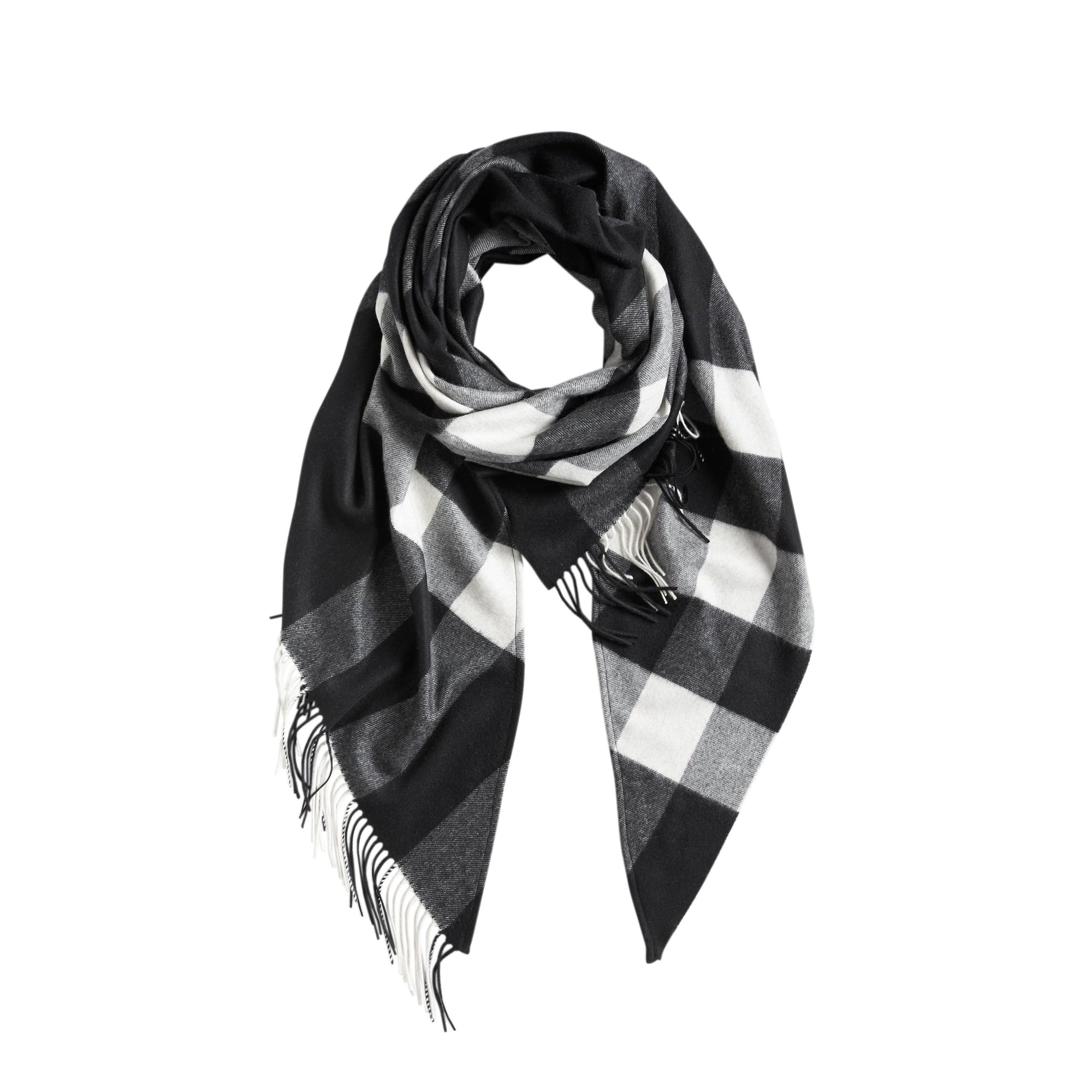 Châle en cachemire à motif check - Black
