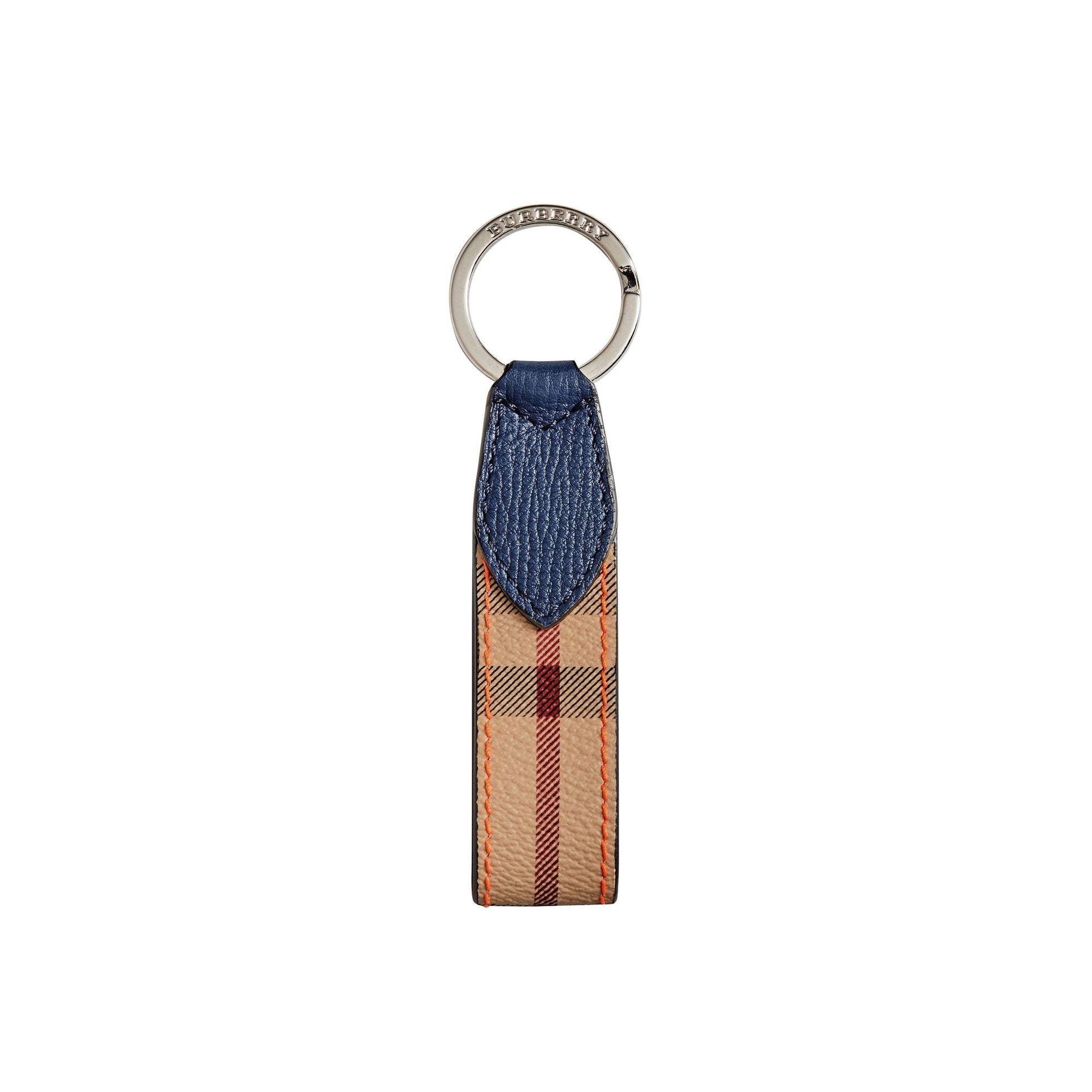 Porte-clés en cuir bicolore et motif Haymarket check - Bright Orange