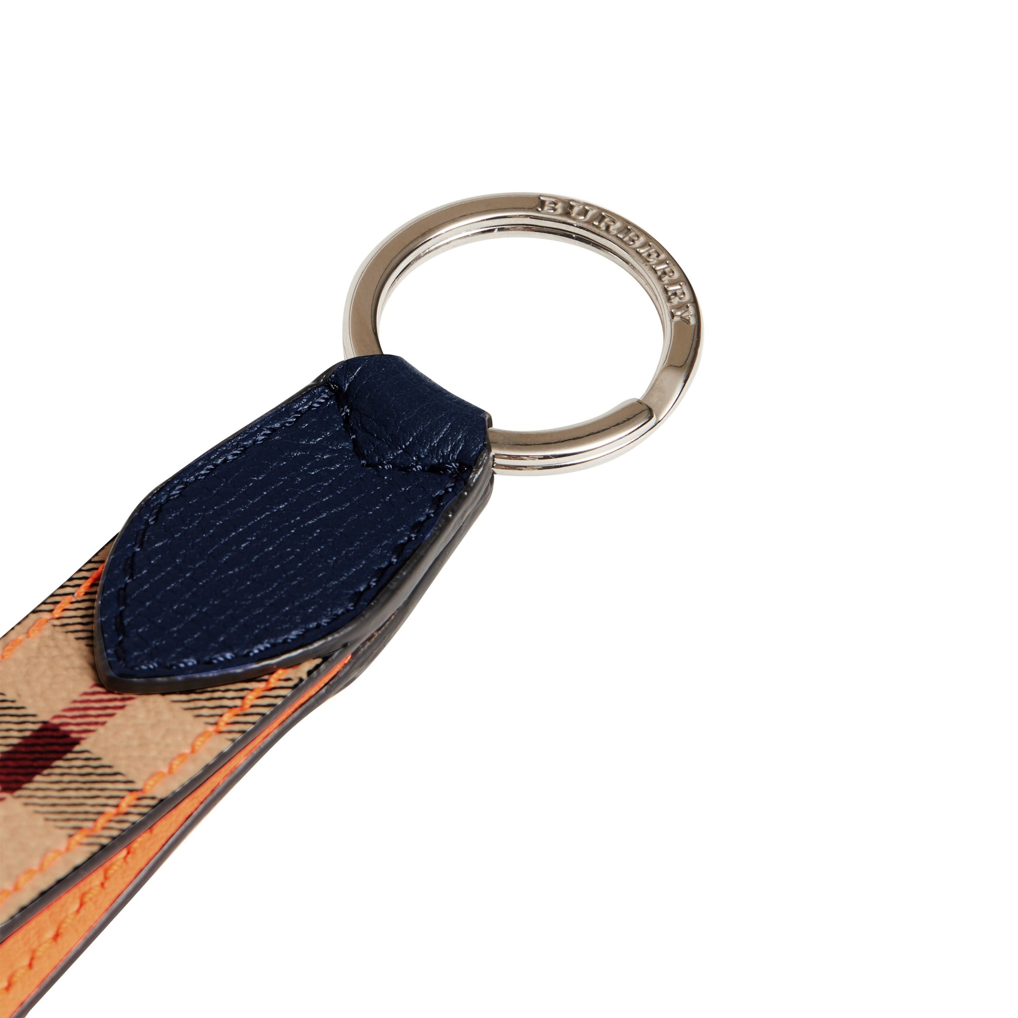 Porte-clés en cuir bicolore et motif Haymarket check - Bright Orange