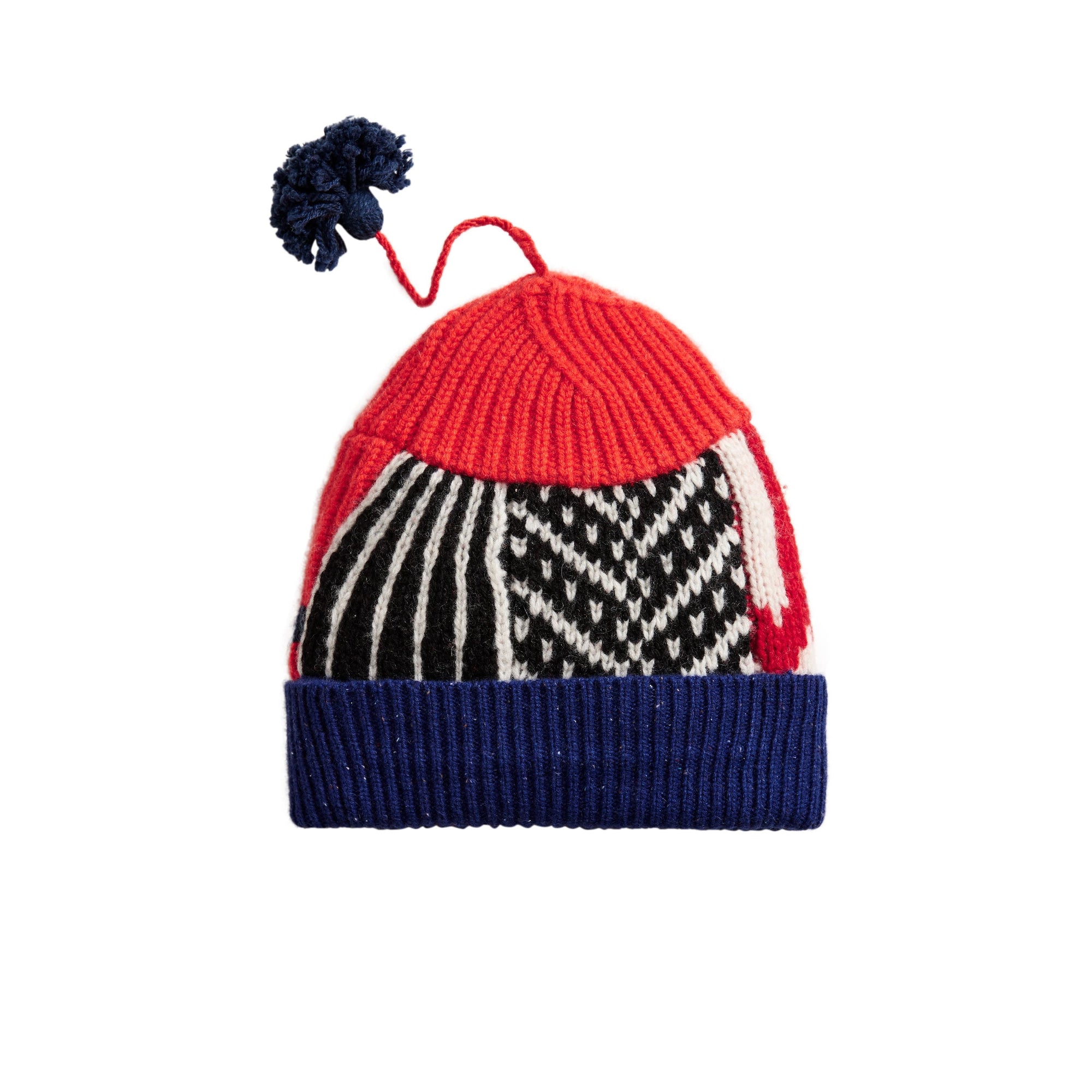 Bonnet en cachemire et laine mélangés façon patchwork - Coral Red