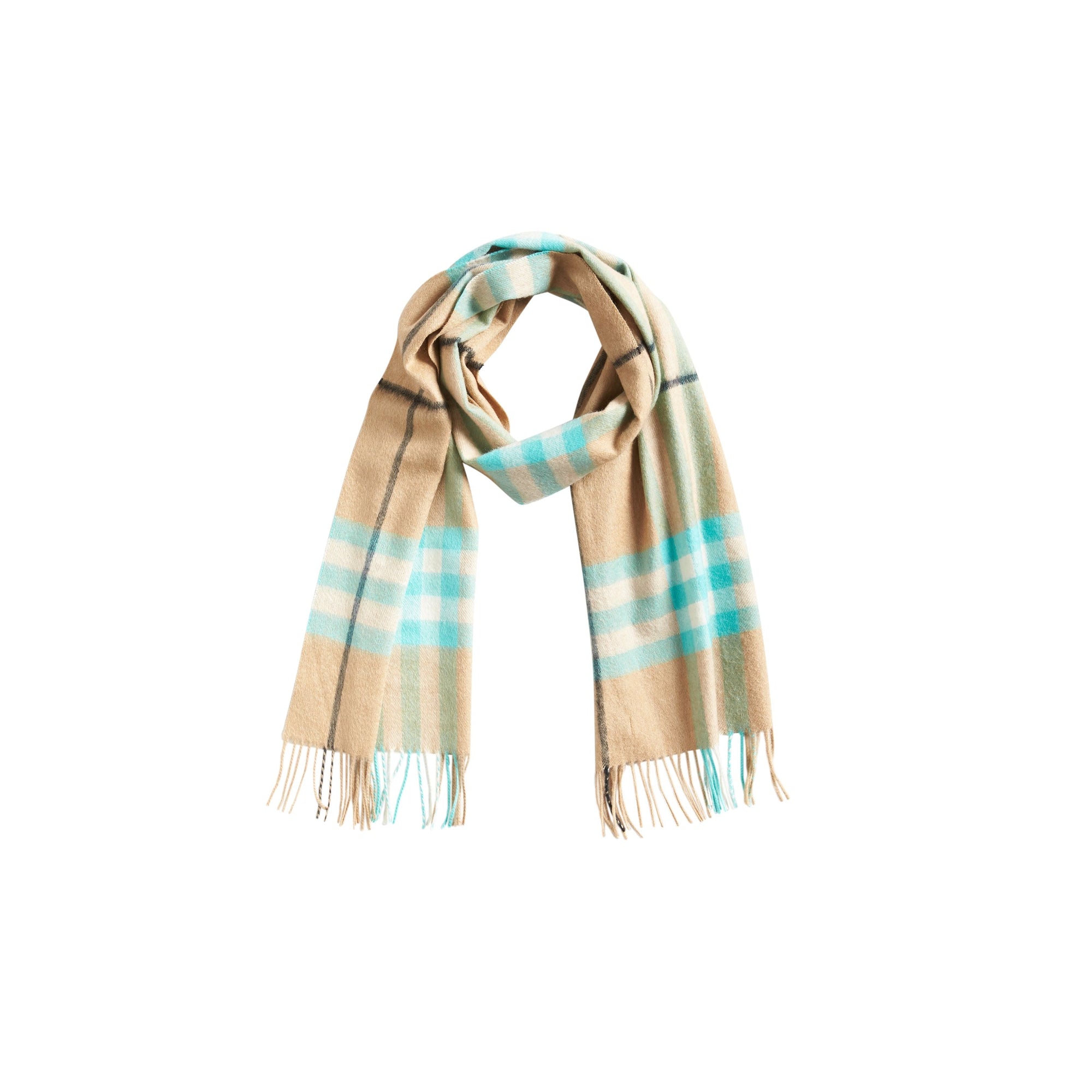 Écharpe en cachemire à motif check - Bright Aqua