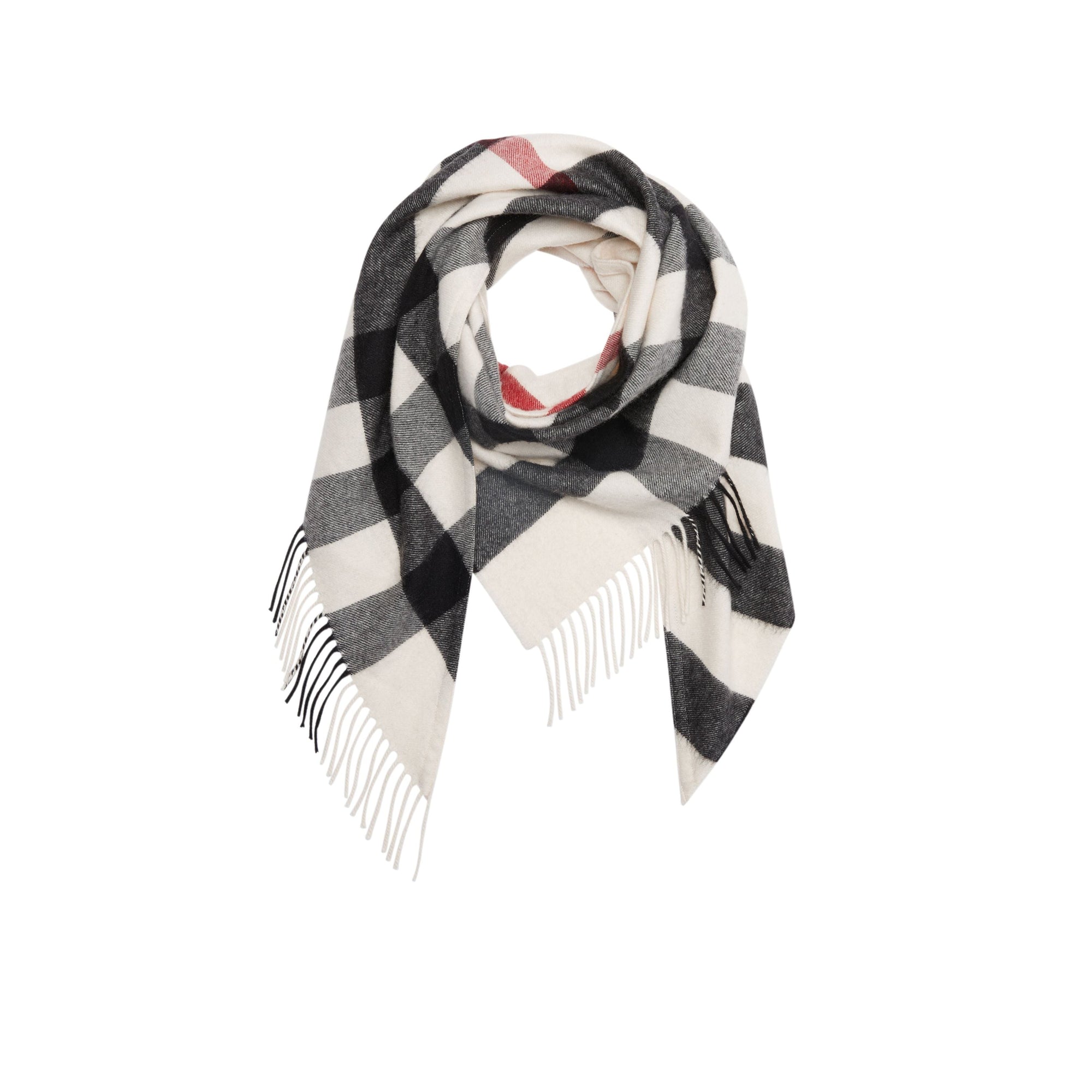 Bandana en cachemire à motif check - Natural White