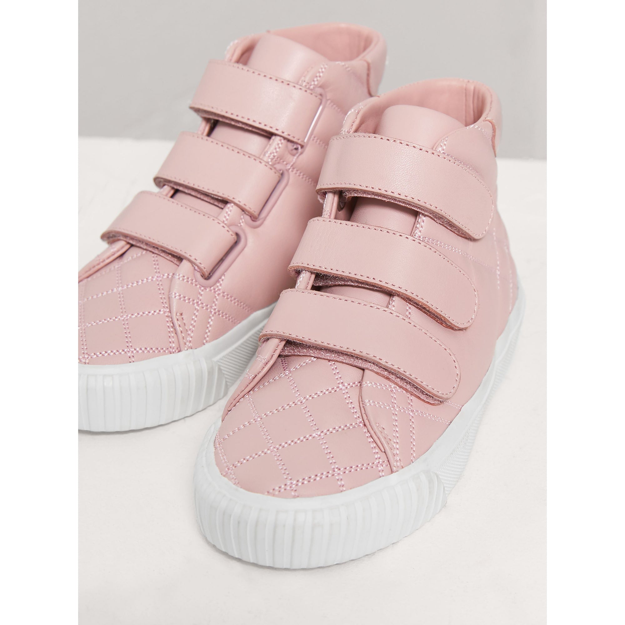 Sneakers montantes en cuir avec matelassage à motif check - Light Pink Melange