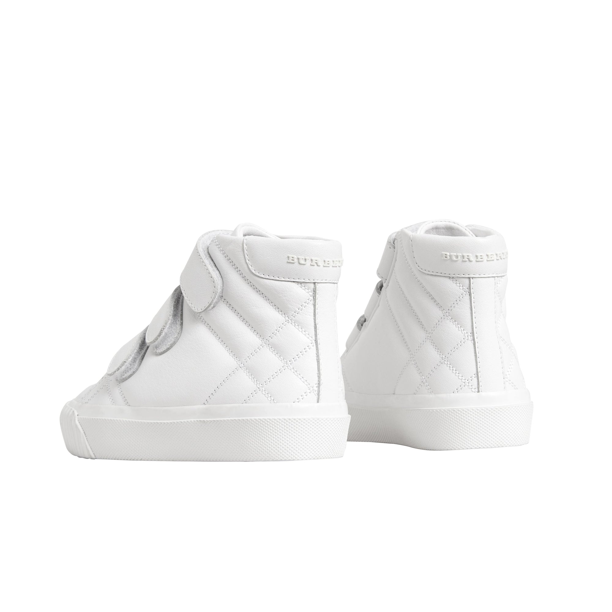 Sneakers montantes en cuir à motif check matelassées - Optic White