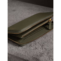 Portefeuille zippé en cuir trench - Slate Green