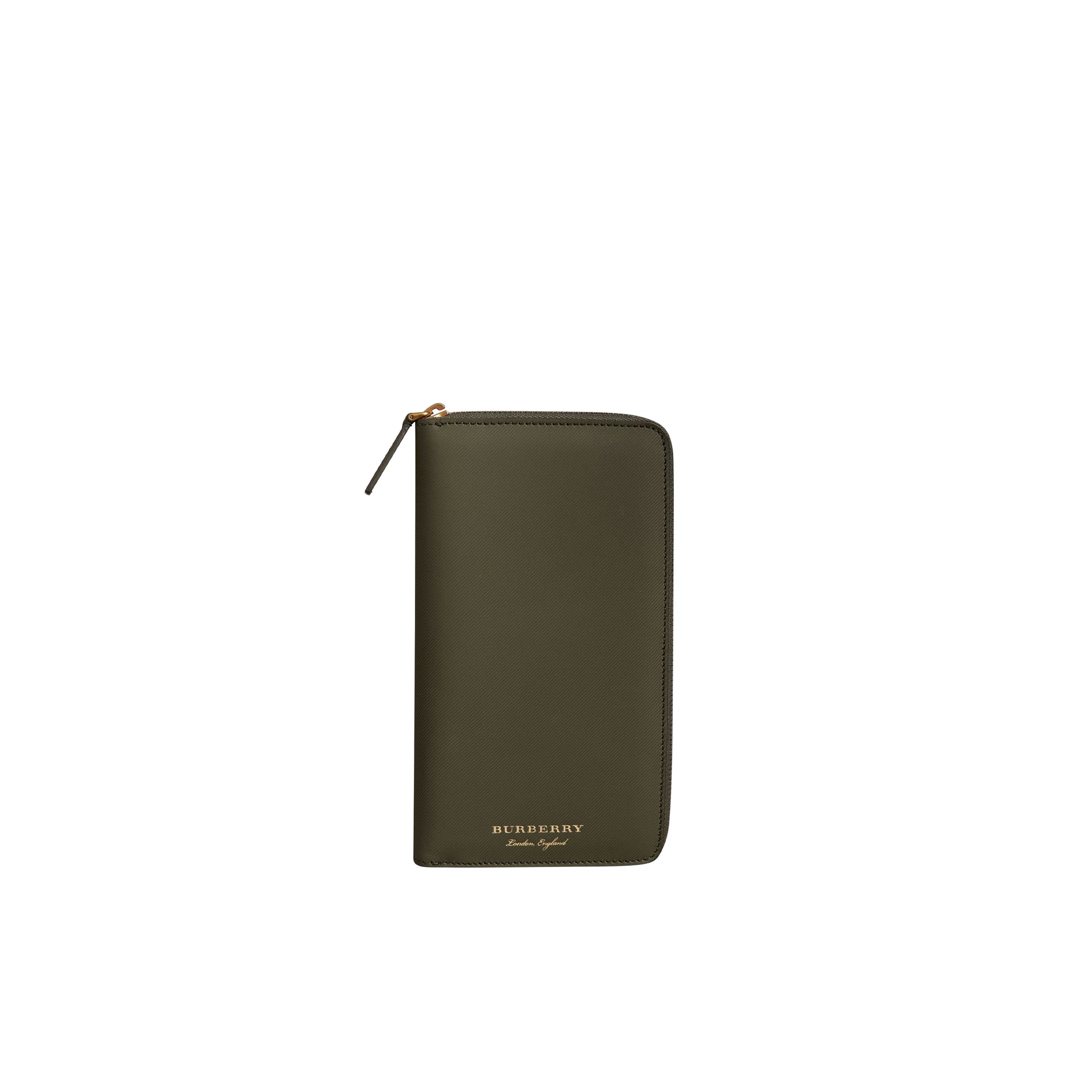 Portefeuille zippé en cuir trench - Slate Green