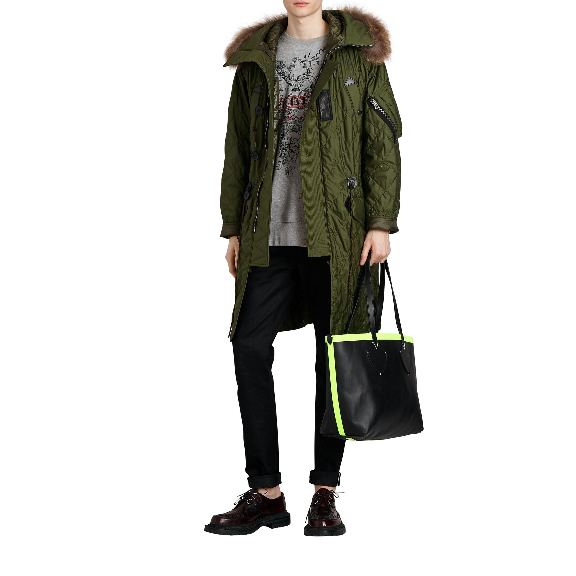 Sac tote The Giant moyen réversible en toile et en cuir - Black & Neon Yellow
