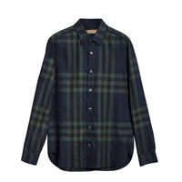 Chemise en flanelle de coton et cachemire à motif check - Navy