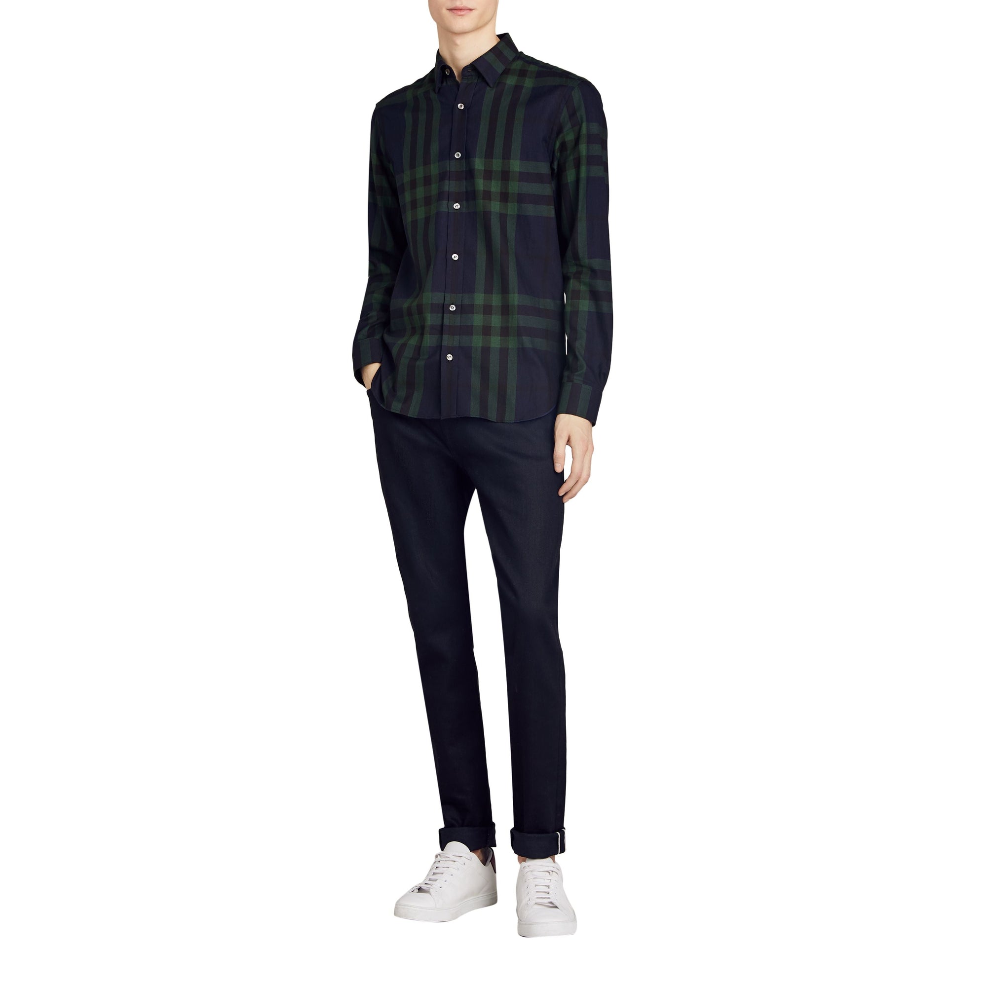 Chemise en flanelle de coton et cachemire à motif check - Navy