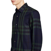 Chemise en flanelle de coton et cachemire à motif check - Navy