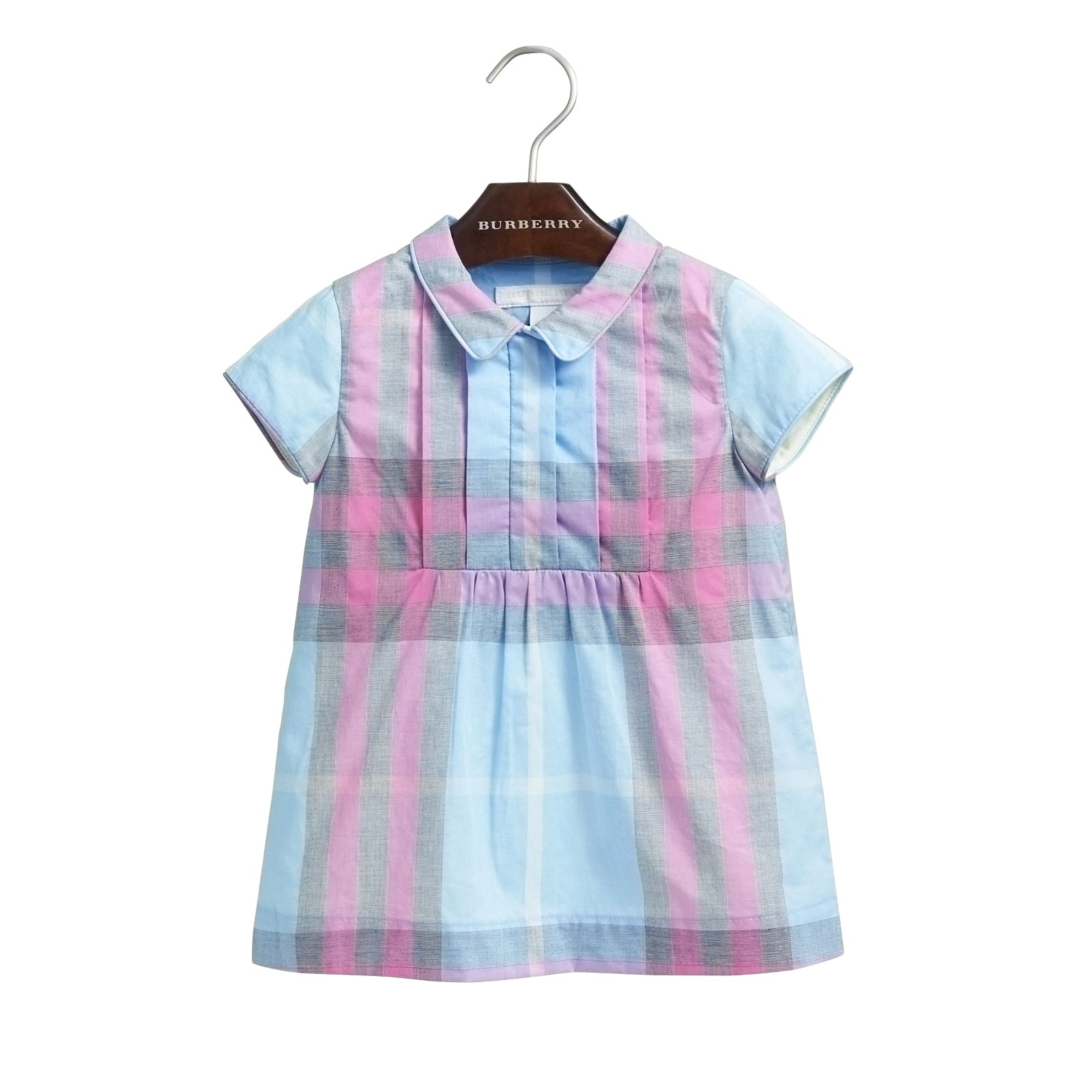 Robe en coton à motif check et plastron plissé. - Chalk Blue