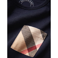Haut en coton à manches longues avec poche à motif check - True Navy