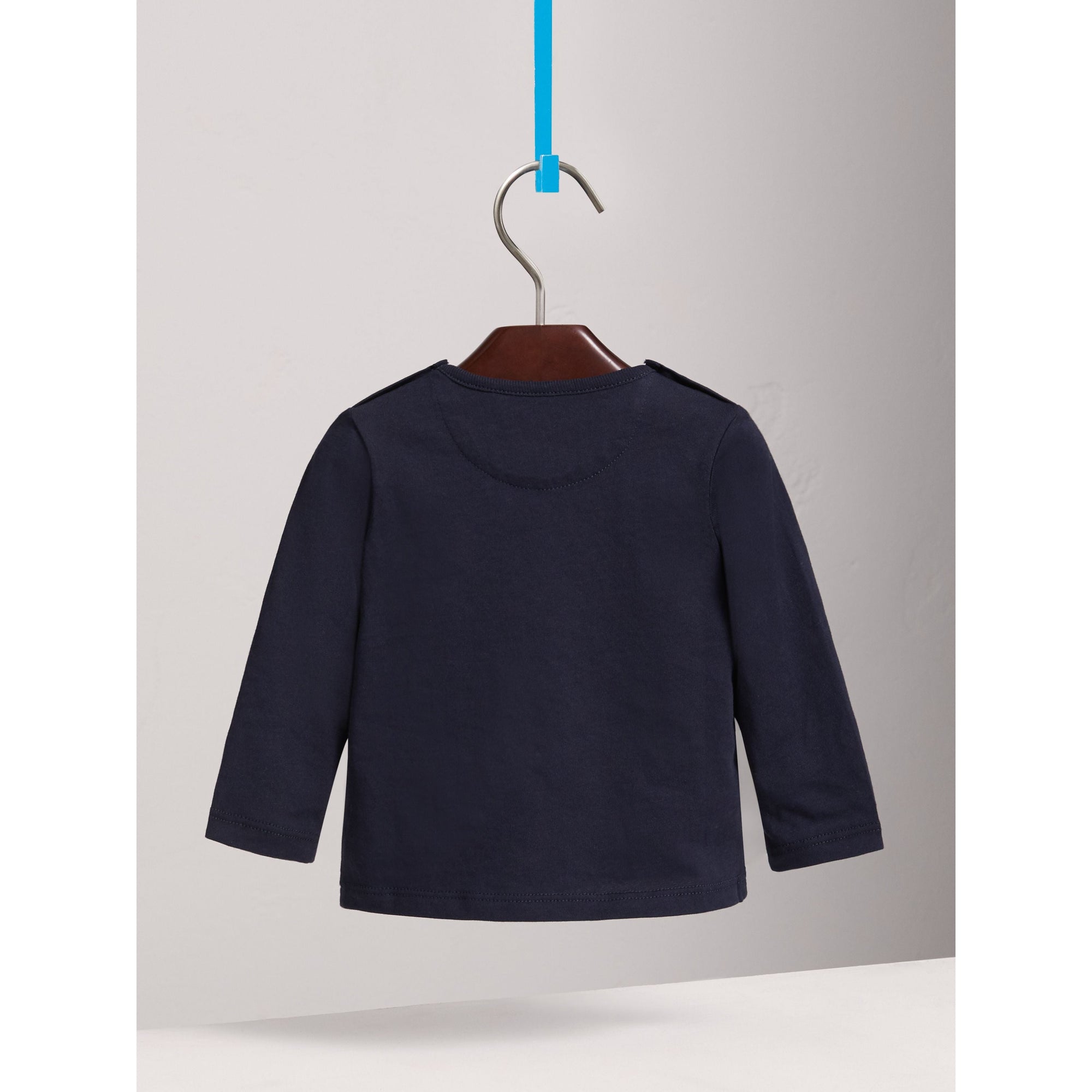 Haut en coton à manches longues avec poche à motif check - True Navy
