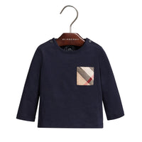 Haut en coton à manches longues avec poche à motif check - True Navy
