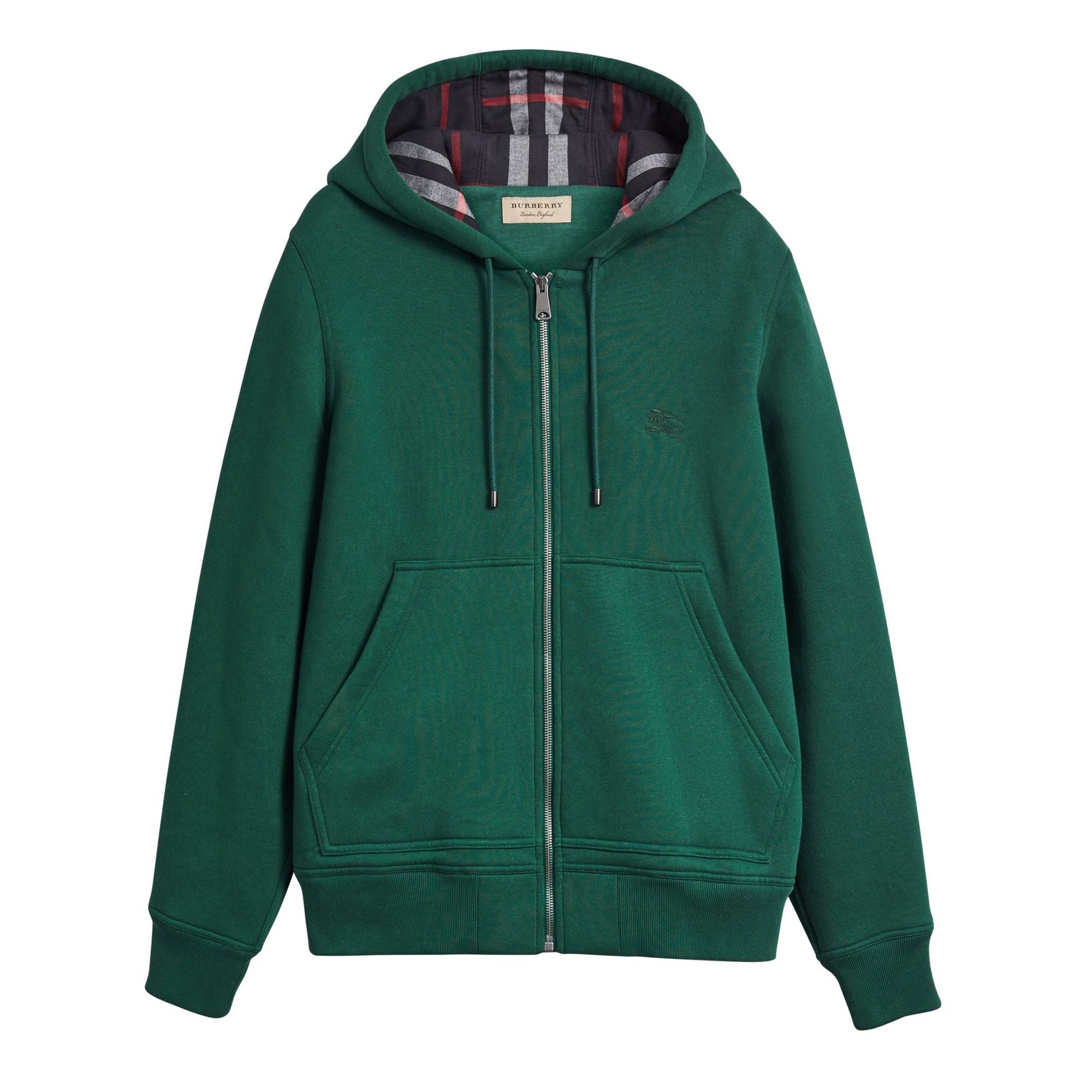 Haut en jersey à capuche à détails check - Dark Forest Green