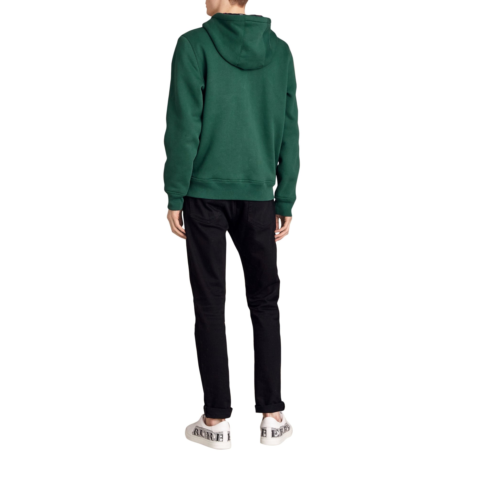 Haut en jersey à capuche à détails check - Dark Forest Green