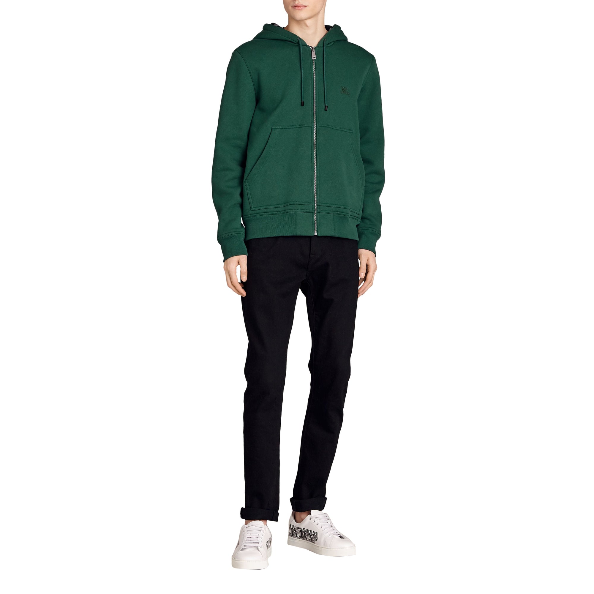 Haut en jersey à capuche à détails check - Dark Forest Green