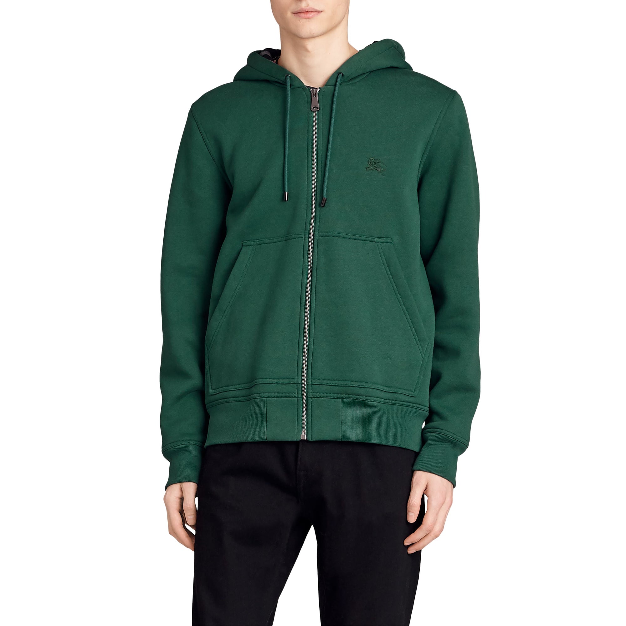 Haut en jersey à capuche à détails check - Dark Forest Green