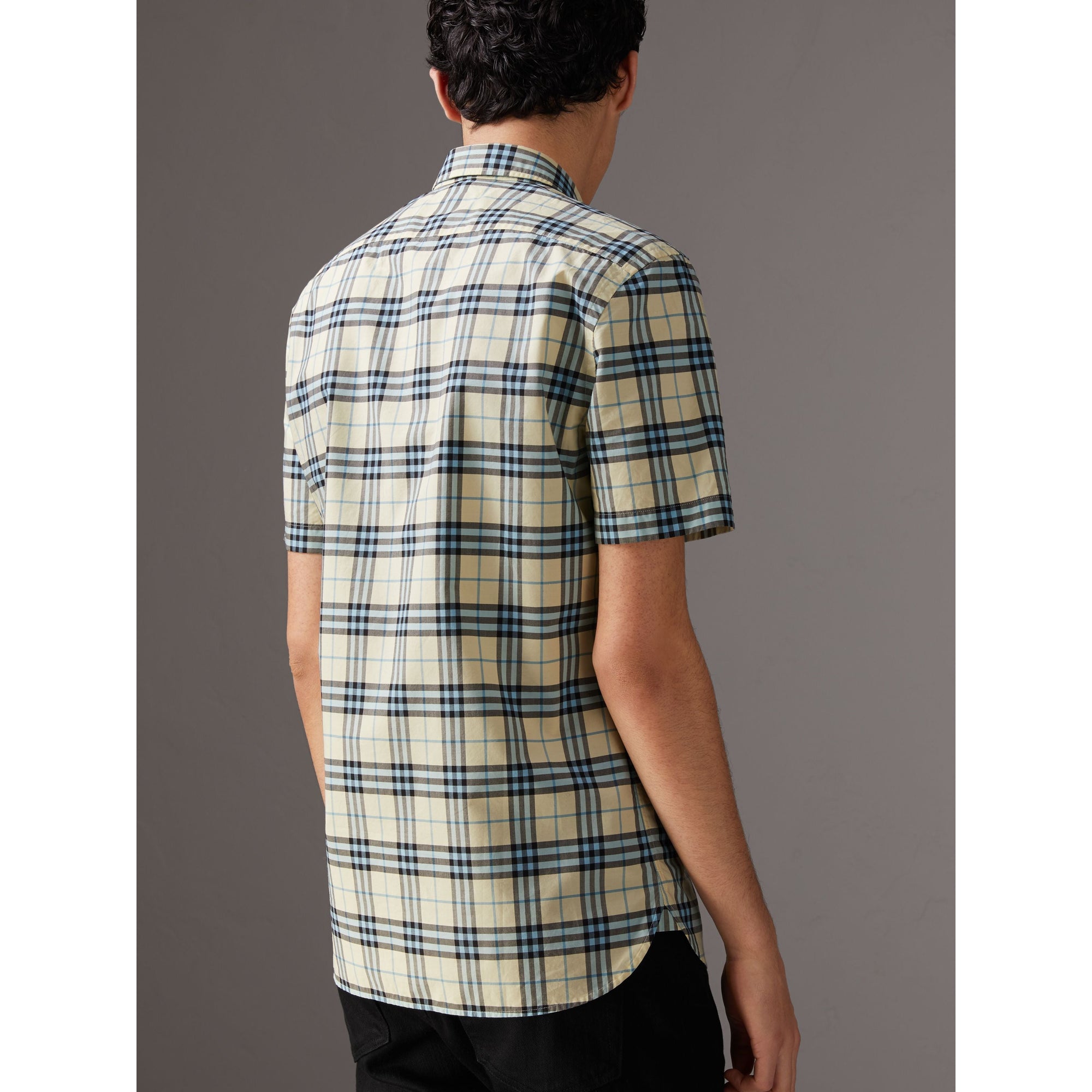 Chemise en coton à manches courtes avec motif check - Chalk Yellow