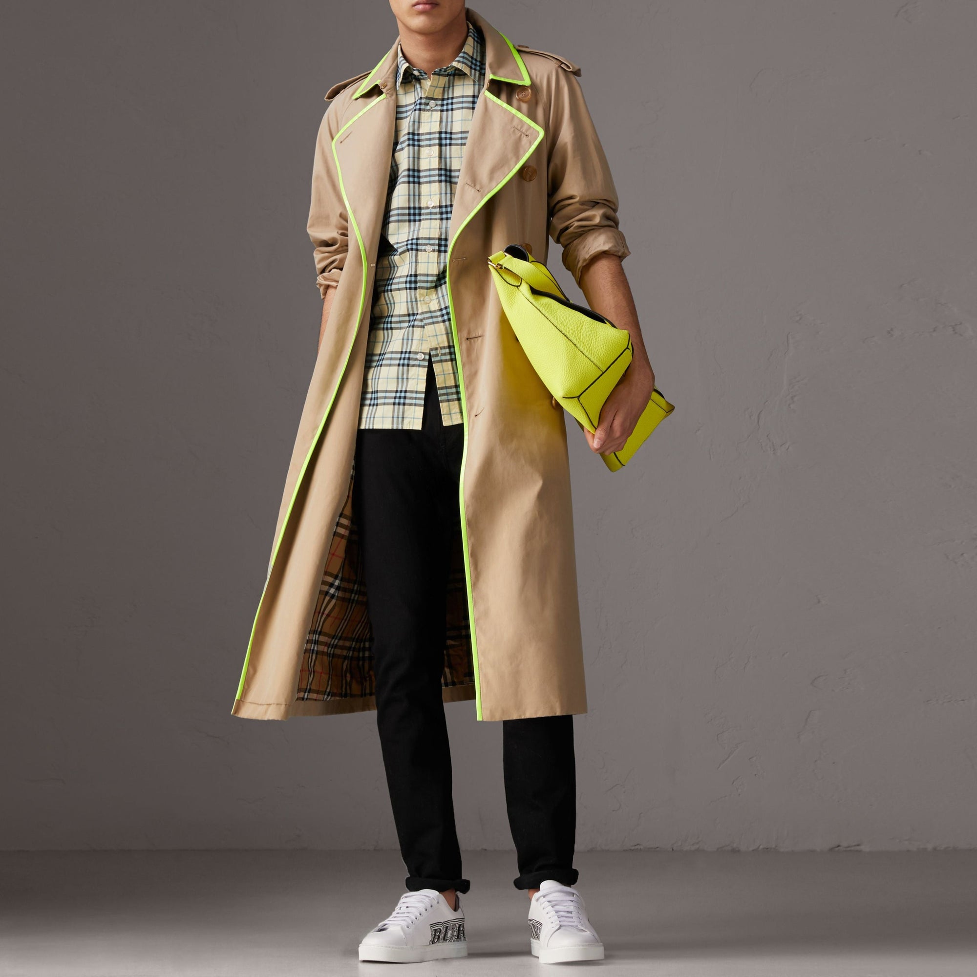 Chemise en coton à manches courtes avec motif check - Chalk Yellow