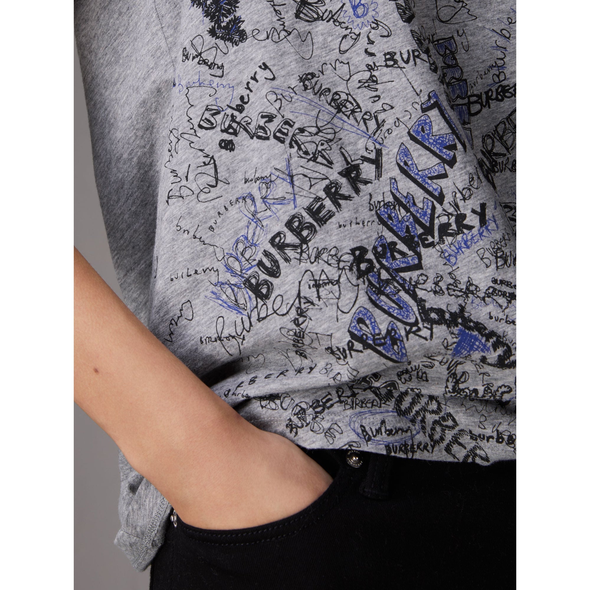 T-shirt en coton avec imprimé Doodle - Pale Grey Melange
