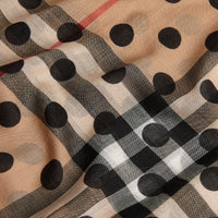 Écharpe légère en laine et soie à motif check et imprimé à pois - Black