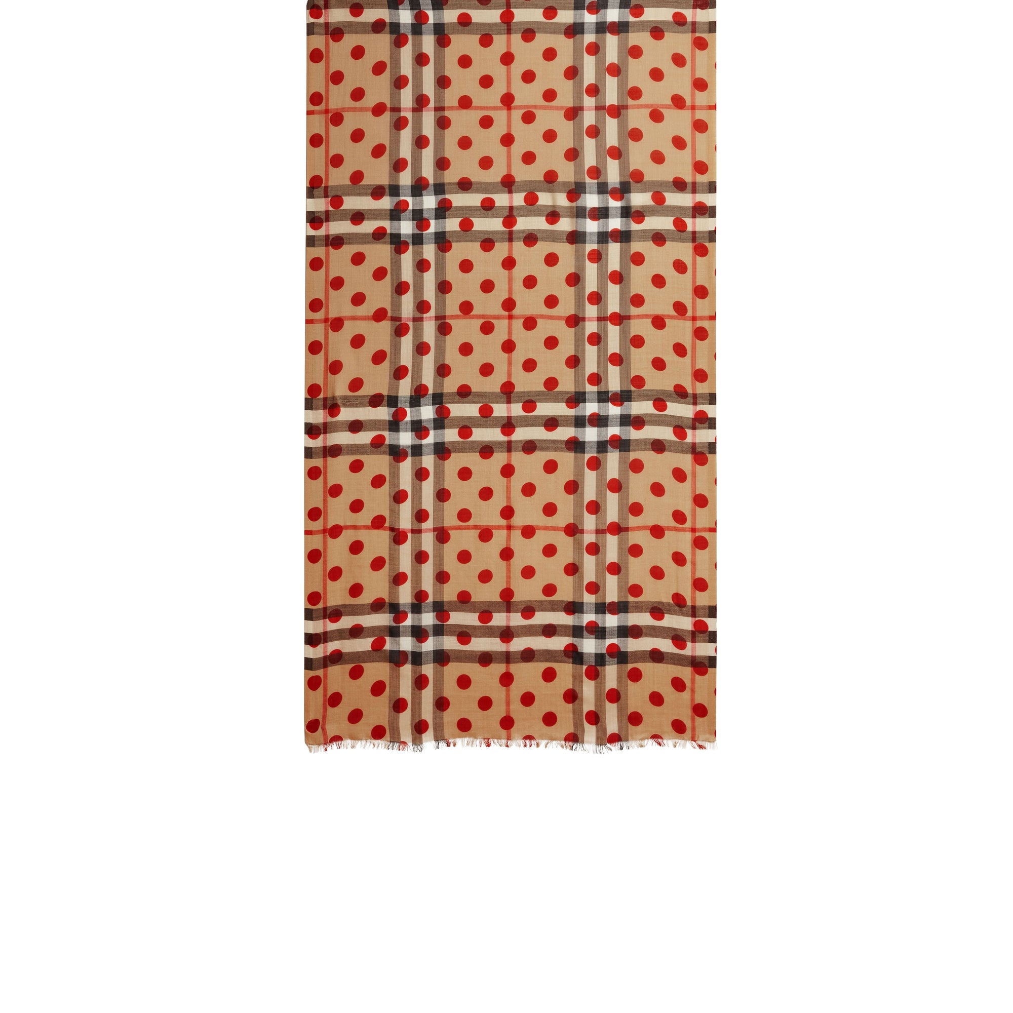 Écharpe légère en laine et soie à motif check et imprimé à pois - Military Red