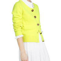 Cardigan en cachemire avec boutons à motif d'oiseau - Bright Citrine
