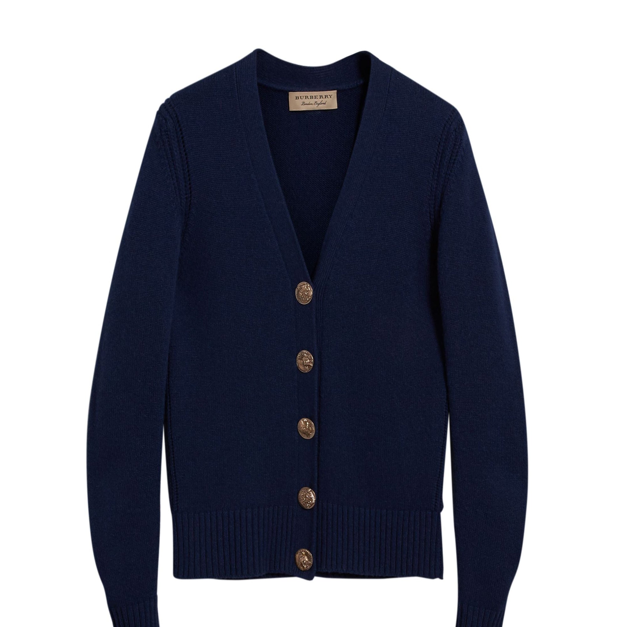 Cardigan en cachemire avec boutons à motif d'oiseau - Navy