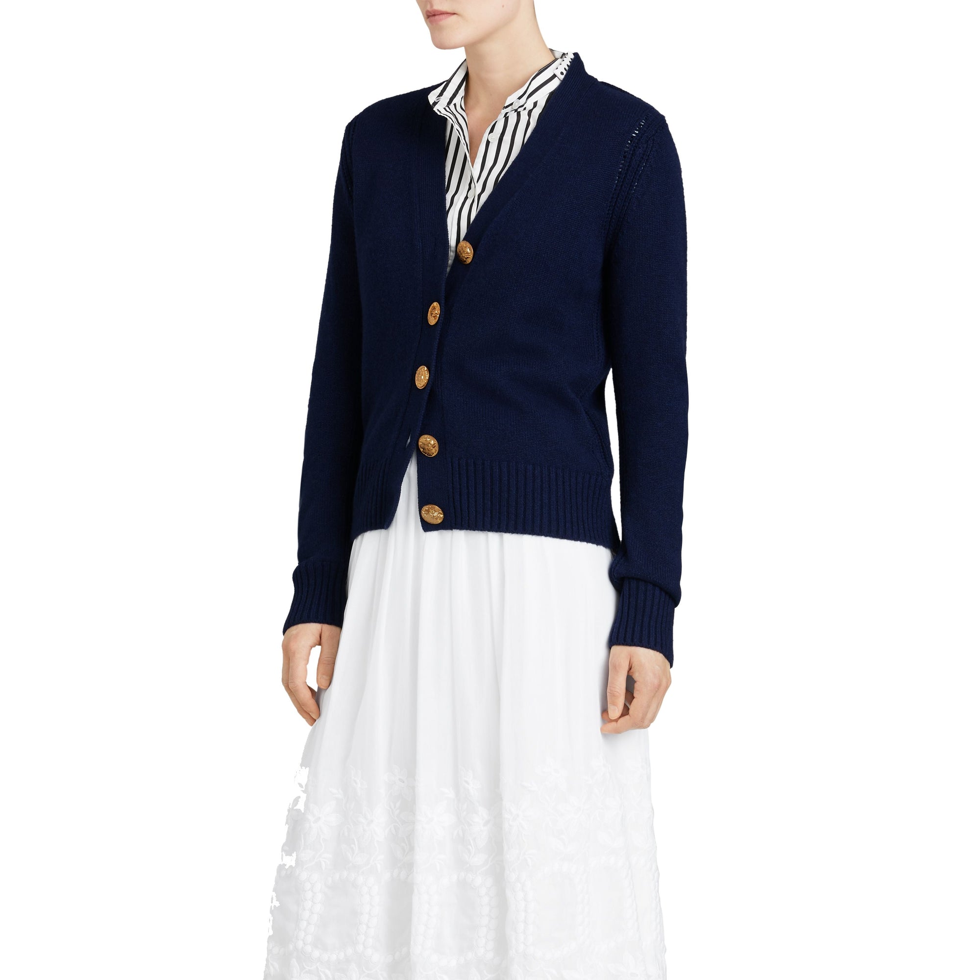 Cardigan en cachemire avec boutons à motif d'oiseau - Navy