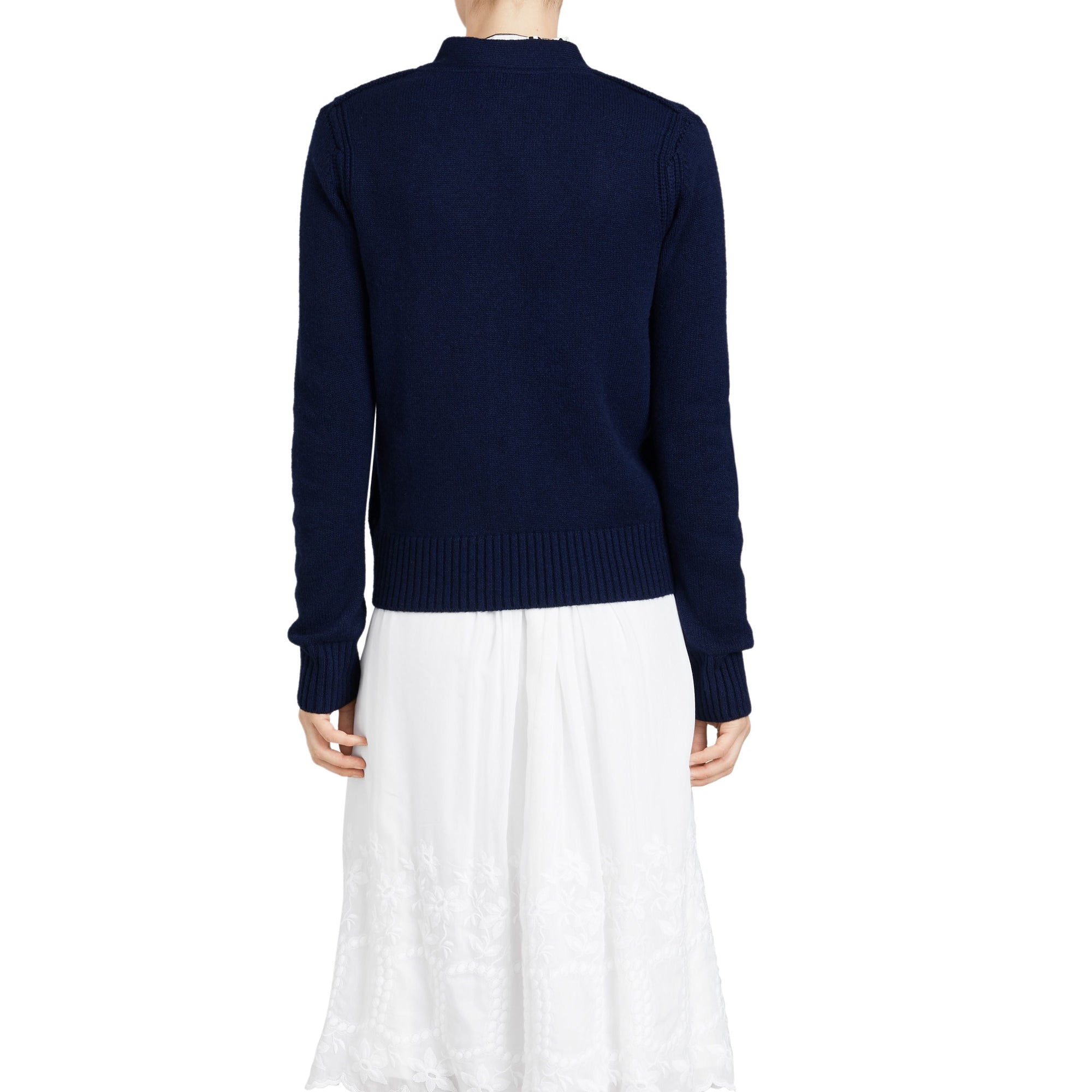 Cardigan en cachemire avec boutons à motif d'oiseau - Navy