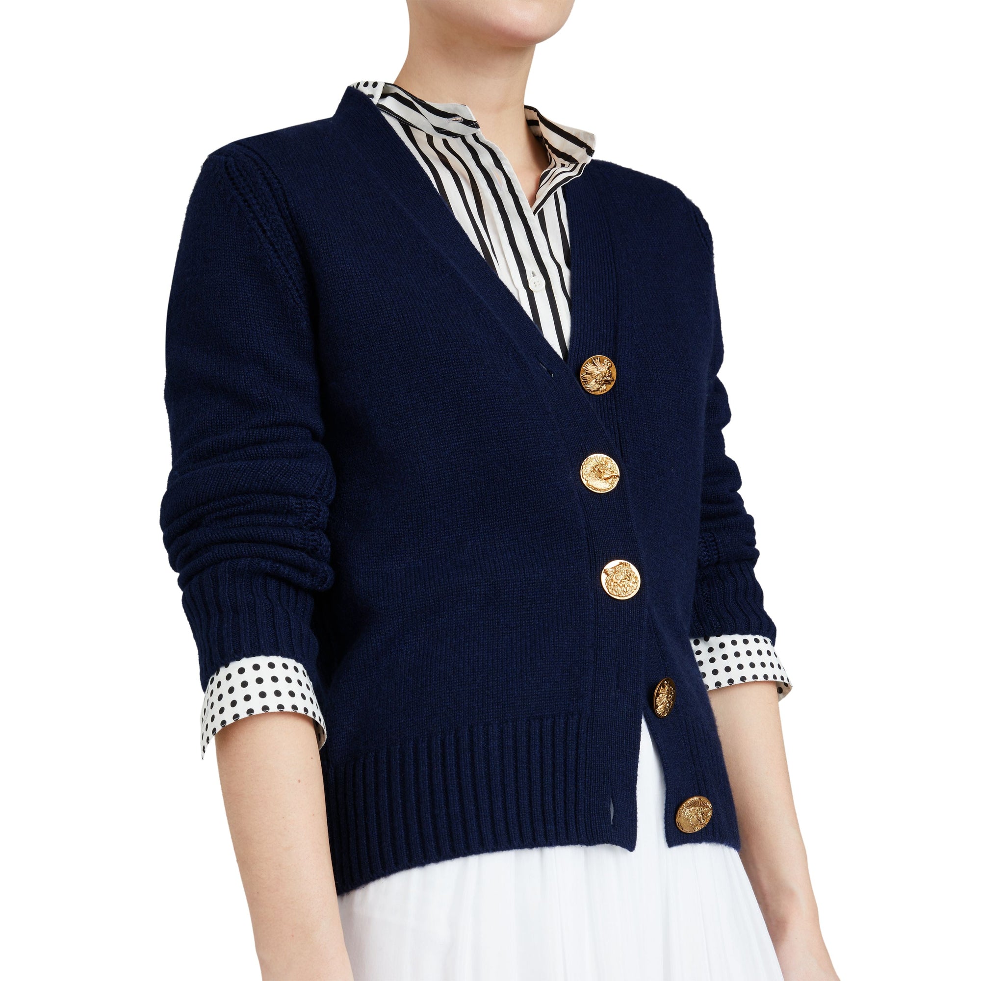 Cardigan en cachemire avec boutons à motif d'oiseau - Navy
