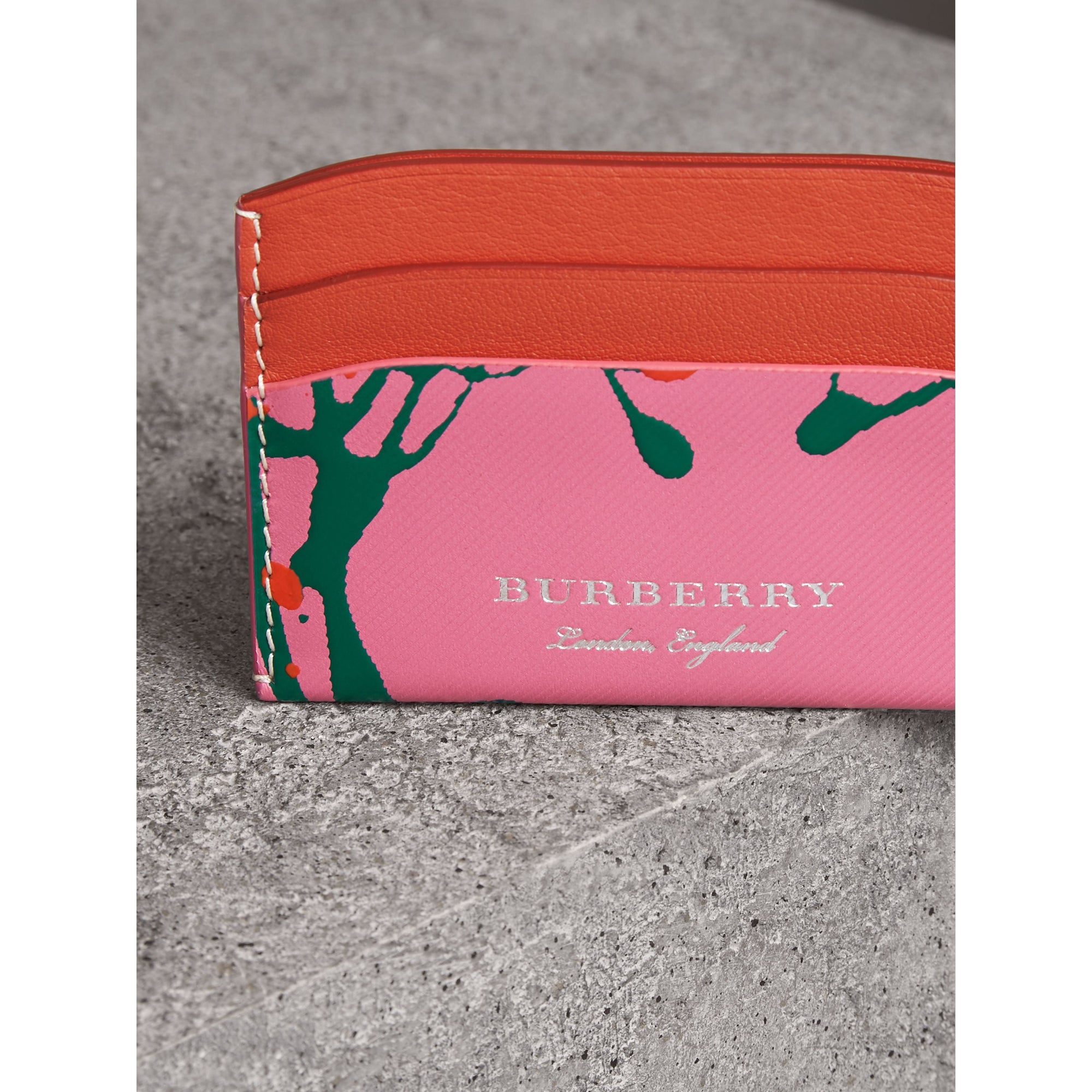 Porte-cartes en cuir trench à imprimé Splash - Rose Pink & Orange Red