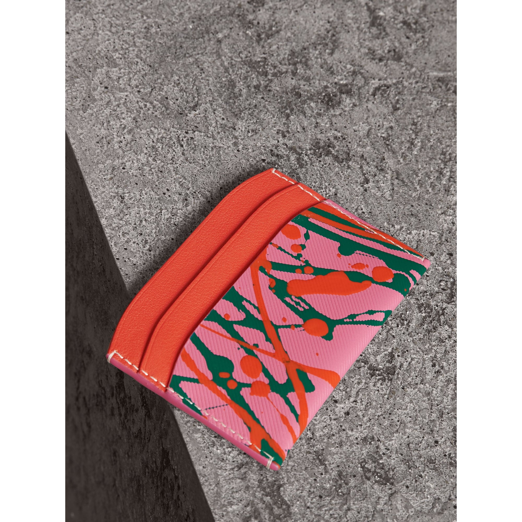 Porte-cartes en cuir trench à imprimé Splash - Rose Pink & Orange Red