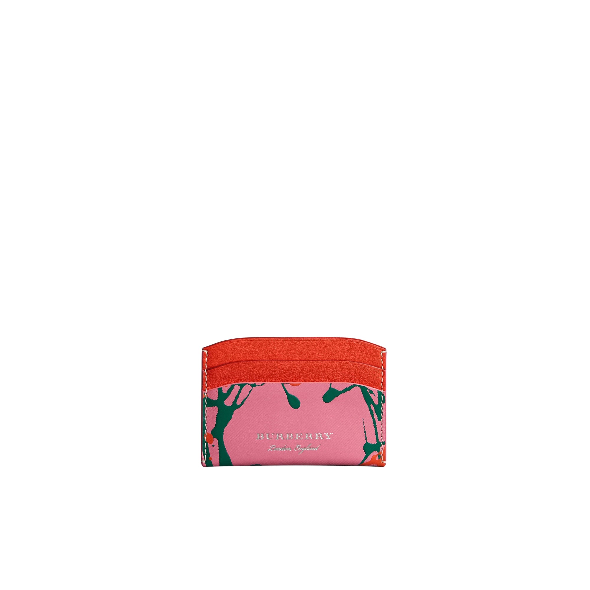 Porte-cartes en cuir trench à imprimé Splash - Rose Pink & Orange Red